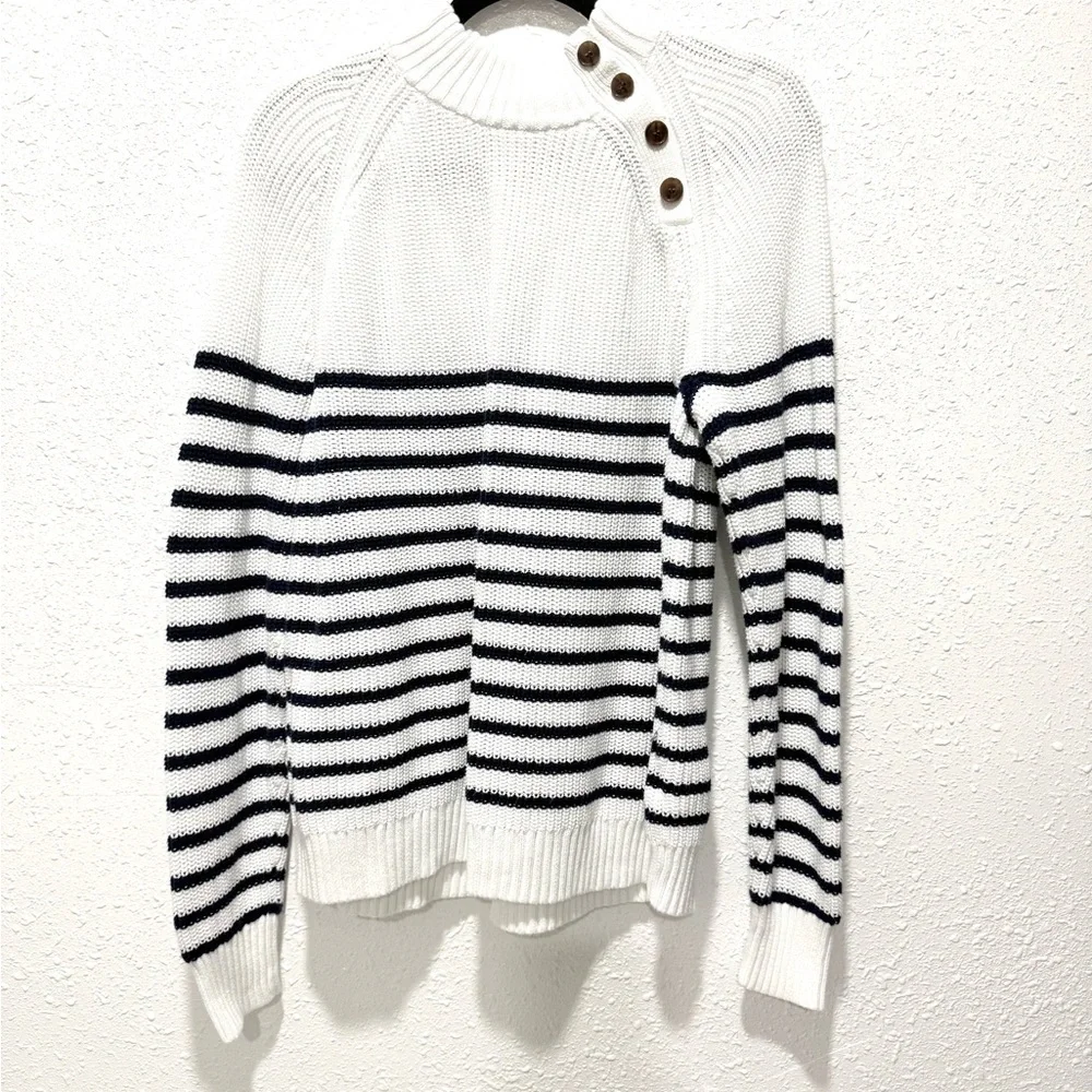 J.‎ Crew Factory cotton button mock neck Striped Sweater L